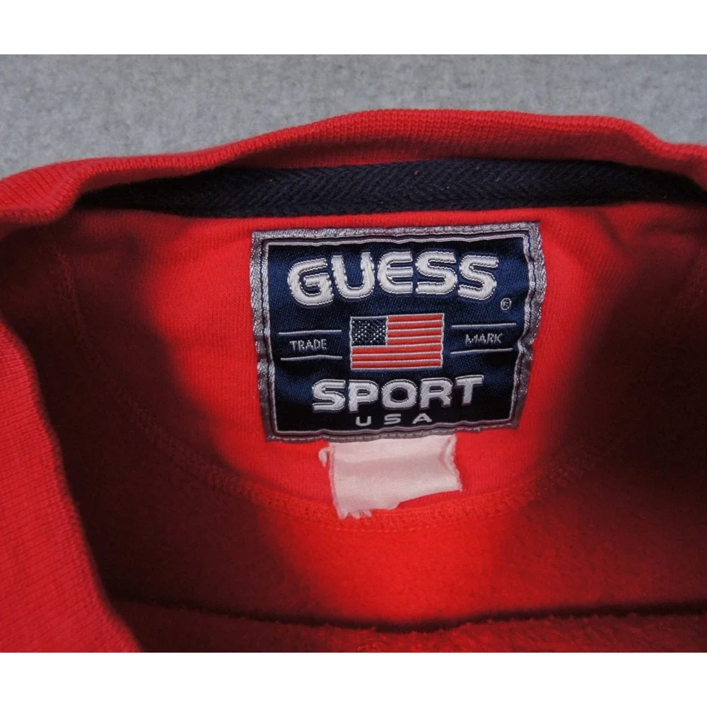 Vintage Guess Sweatshirt Mens XL Red Crewneck Pullover USA Flag 90s Y2K Adult